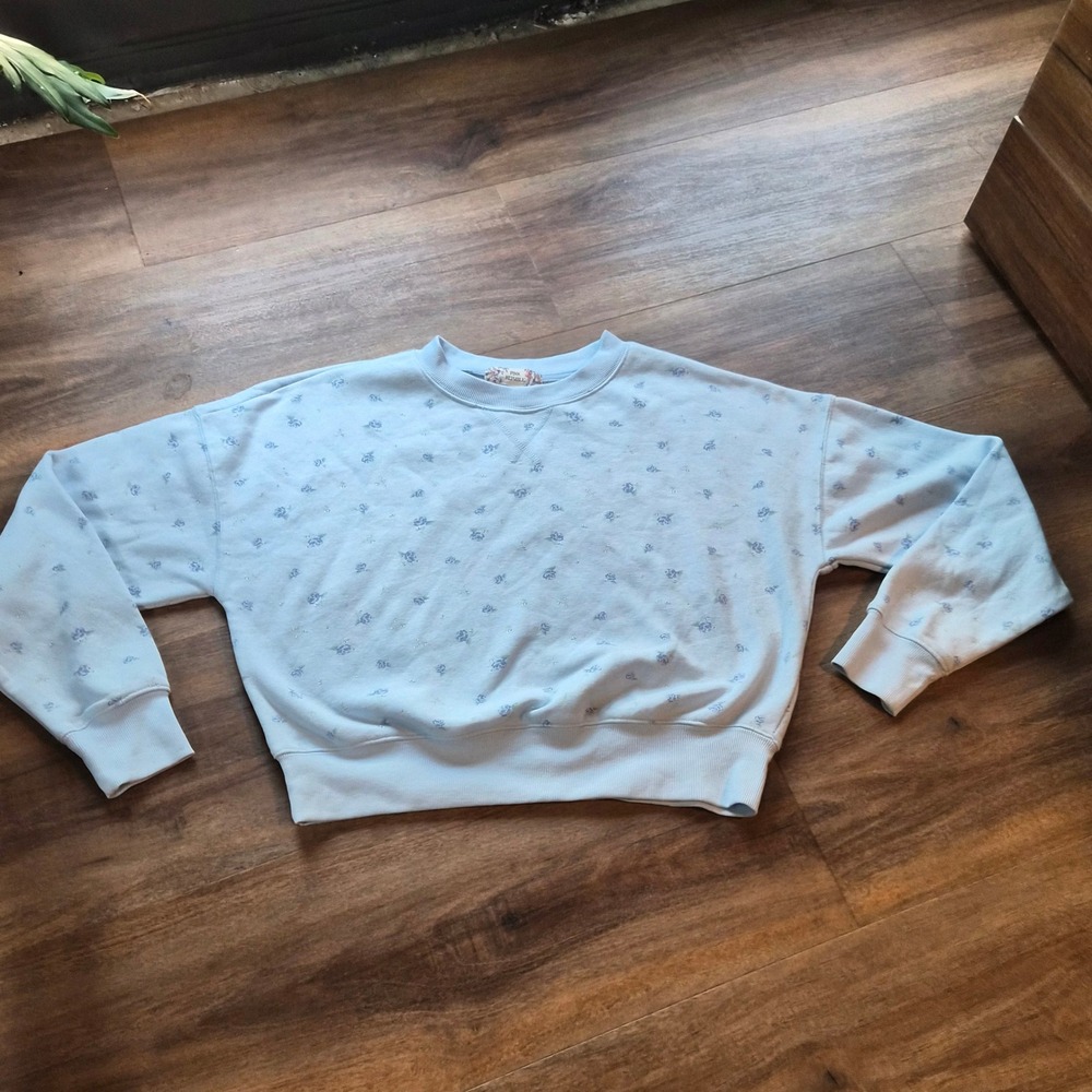 Pink Republic Womens Light Blue Floral Sweatshirt Crewneck Medium Cottagecore